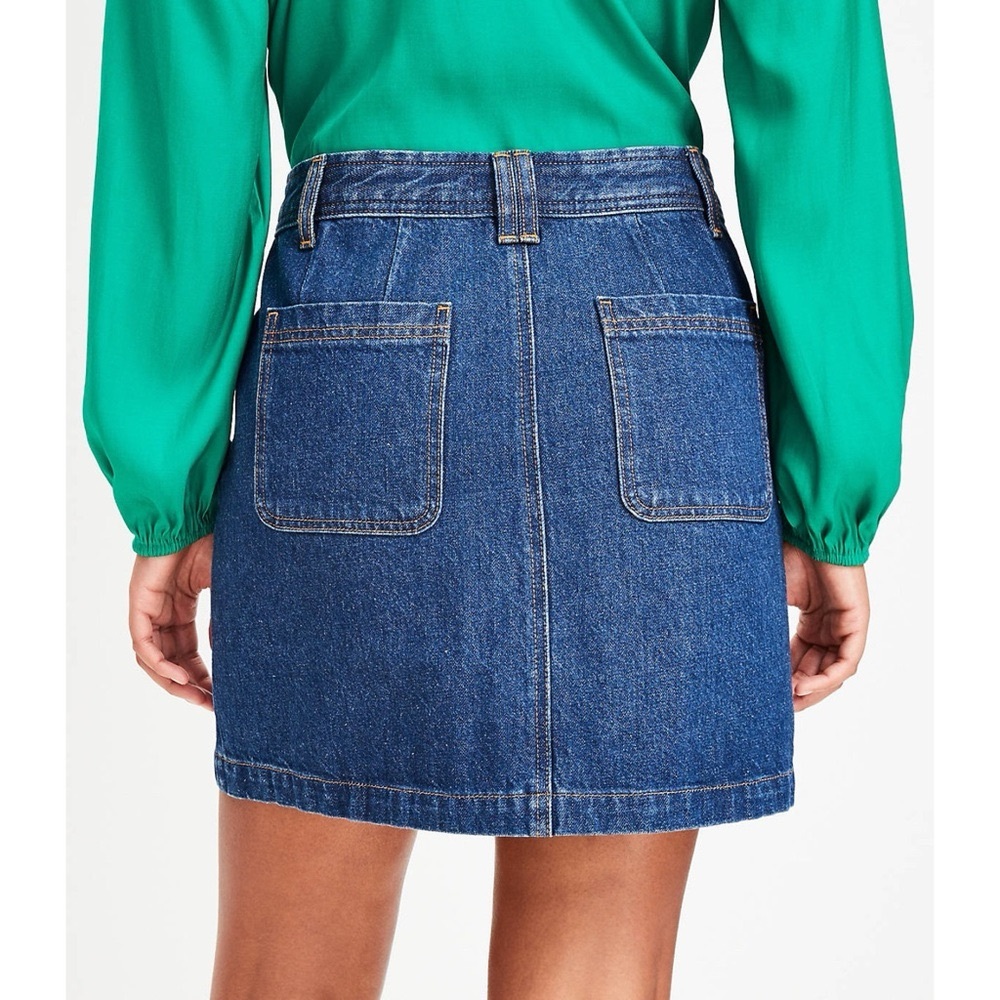 LOFT Patch Pocket Button Front Denim Mini Skirt in Deep Indigo Wash Size 10 - Picture 3 of 12